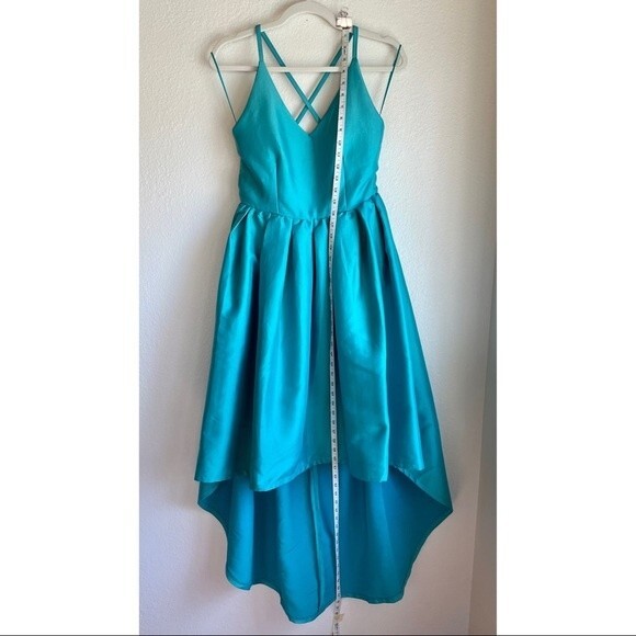 LAST CHANCE Gracia High-Low Backless Spaghetti Strap Gown in Aqua Blue Size M - Picture 10 of 14